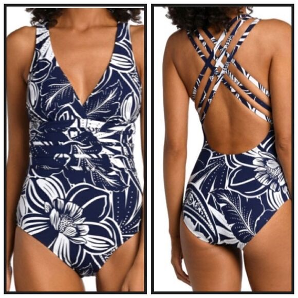 La Blanca blue flower Tummy Control One-Piece Swim, Size 8 NWT Retail $130 - Picture 13 of 14